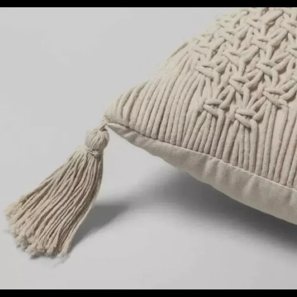 Macrame Heart Shaped Square Throw Pillow Cream - OpalHouse Valentines Day